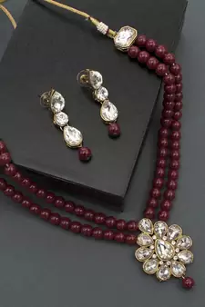 Traditional Pearl & Kundan Necklace Set With Earrings For Women