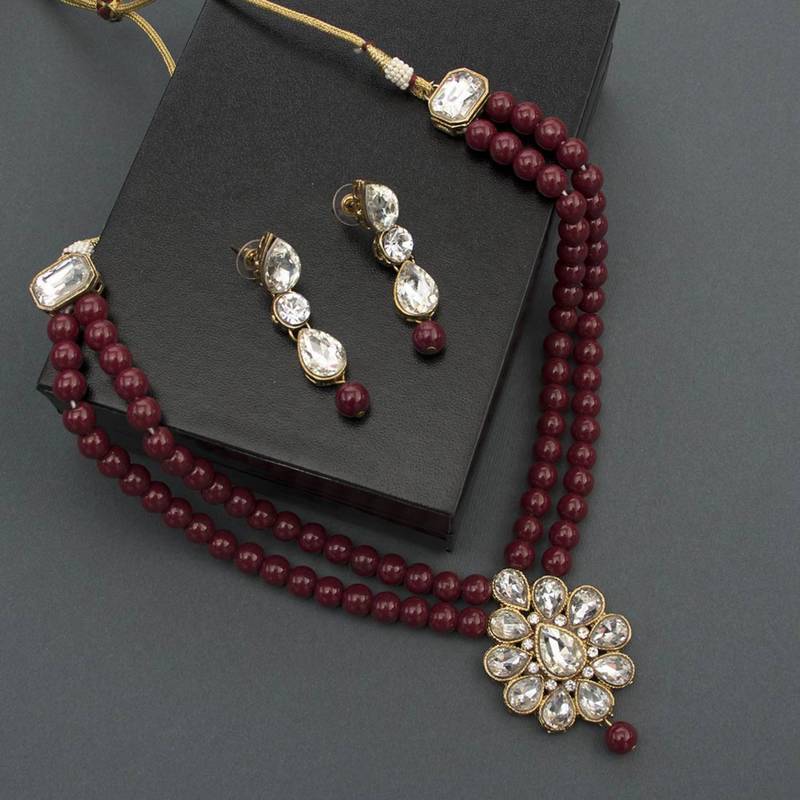 Traditional Pearl & Kundan Necklace Set With Earrings For Women
