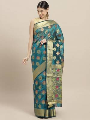 Light blue printed art silk saree with blouse 1