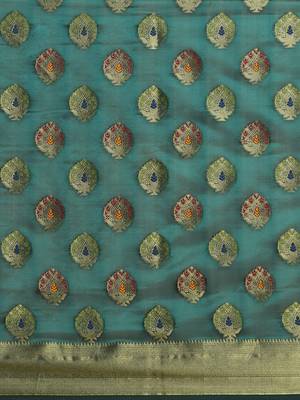 Light blue printed art silk saree with blouse 3