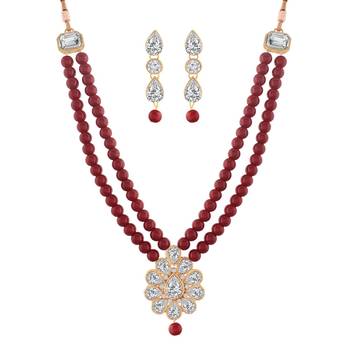 Traditional Pearl & Kundan Necklace Set With Earrings For Women 3