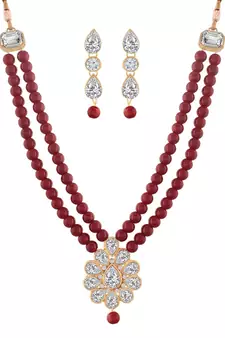 Traditional Pearl & Kundan Necklace Set With Earrings For Women