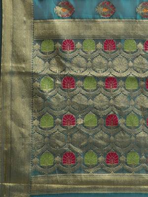 Light blue printed art silk saree with blouse 5