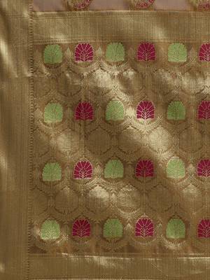 Brown printed art silk saree with blouse 4