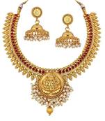 Temple Jewellery Laxmi Pendant Necklace Set With Earrings For Women