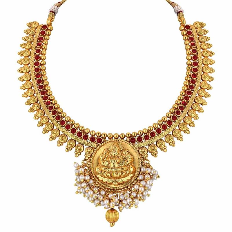 Temple Jewellery Laxmi Pendant Necklace Set With Earrings For Women