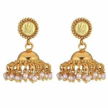 24K Gold Plated Temple Jewellery Laxmi Pendant Necklace Set With Earrings For Women 4