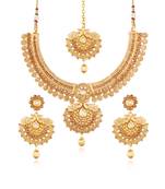 Gold Plated Traditional Necklace Set With Earrings & Maang Tikka For Women Ms115