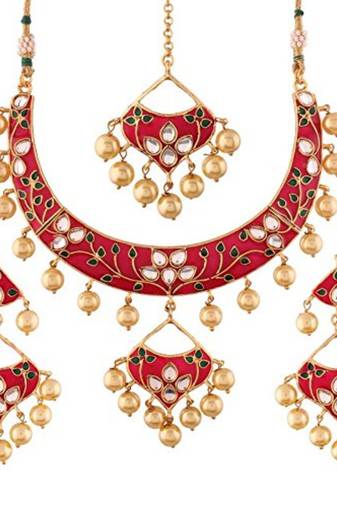 Gold Plated Kundan Meenakari Necklace Jewellery Set For Women 