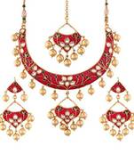 Gold Plated Kundan Meenakari Necklace Jewellery Set For Women 