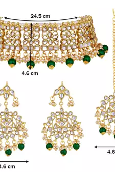 Traditional Kundan Choker Necklace Set with Earrings & Maang Tikka For Women 