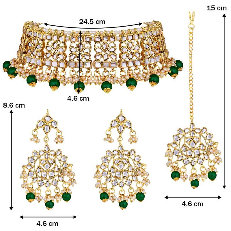 Traditional Kundan Choker Necklace Set with Earrings & Maang Tikka For Women 