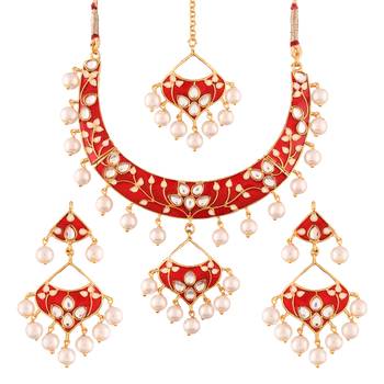 Gold Plated Kundan Meenakari Necklace Jewellery Set For Women 1