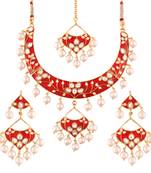 Gold Plated Kundan Meenakari Necklace Jewellery Set For Women