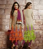 Beige embroidered Georgette stitched salwar with dupatta