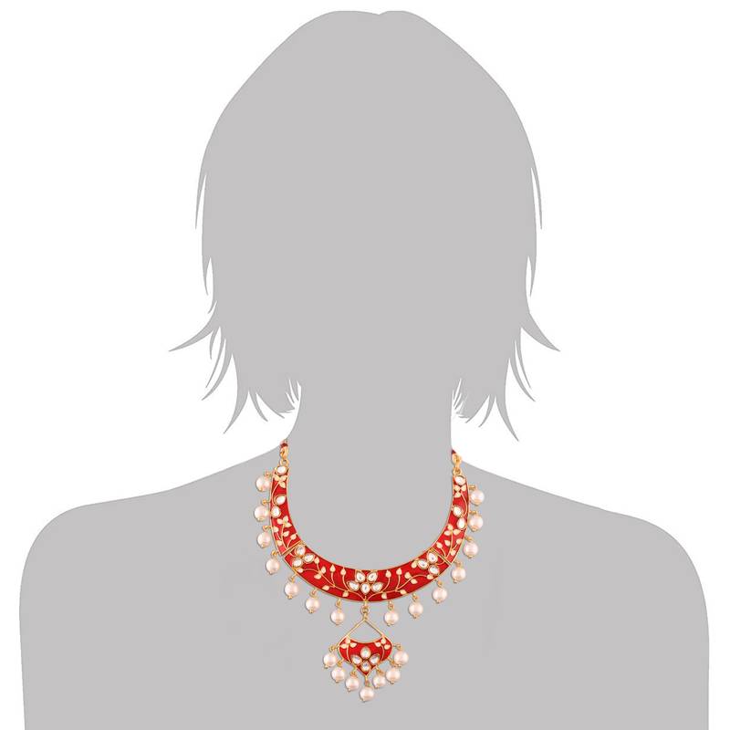 Gold Plated Kundan Meenakari Necklace Jewellery Set For Women