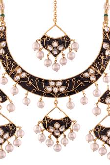 Gold Plated Kundan Meenakari Necklace Jewellery Set For Women