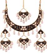 Gold Plated Kundan Meenakari Necklace Jewellery Set For Women