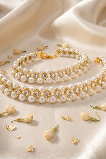 Traditional Gold Plated Kundan Pearl Anklets Payal For Girls & Women