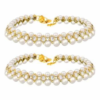 Traditional Gold Plated Kundan Pearl Anklets Payal For Girls & Women 2