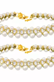 Traditional Gold Plated Kundan Pearl Anklets Payal For Girls & Women