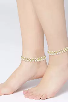 Traditional Gold Plated Kundan Pearl Anklets Payal For Girls & Women