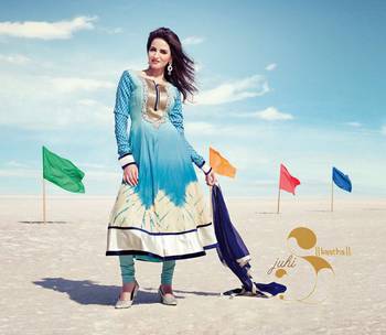 Blue embroidered Cotton stitched salwar with dupatta 1