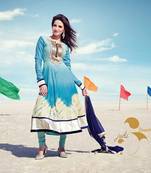 Blue embroidered Cotton stitched salwar with dupatta