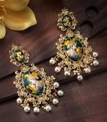 Traditional Navratri Lord Radha-Krishna Pearl Earrings For Women