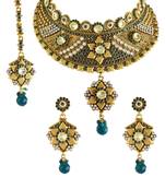 Peacock Green Polki Kundan Stones Choker Wedding Necklace Set