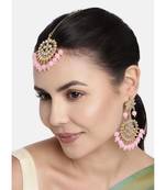 Traditional Pink Pearl And Kundan Maang Tikka With Earring Set For Women
