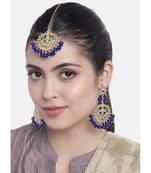Traditional Pearl And Blue Kundan Maang Tikka With Earring Set For Women