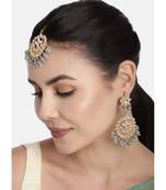 Traditional Gold Plated Pearl & Kundan Maang Tikka With Earring Set