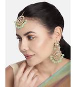 Traditional Kundan Pearl Earrings & Maang Tikka For Women