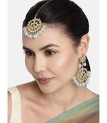 Gold Plated Traditional Kundan Pearl Earrings & Maang Tikka For Women