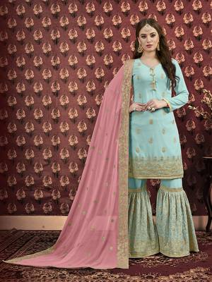 Sky-Blue Embroidered Faux Georgette Salwar 1