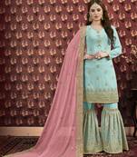 Sky-Blue Embroidered Faux Georgette Salwar