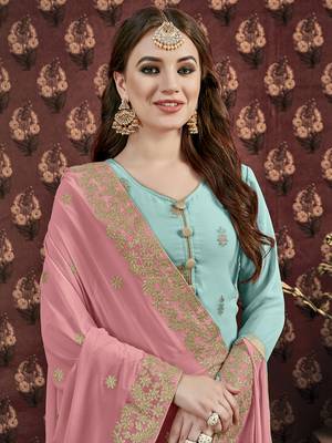 Sky-Blue Embroidered Faux Georgette Salwar 2