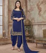 Blue Embroidered Art Silk Salwar