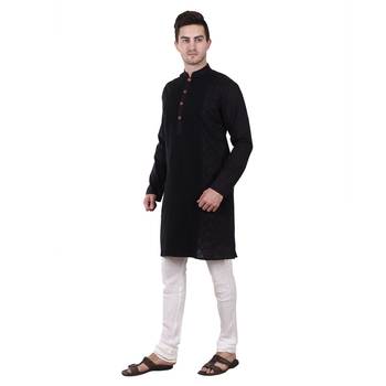 Black Embroidered Cotton Men Kurta  2