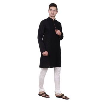 Black Embroidered Cotton Men Kurta  3