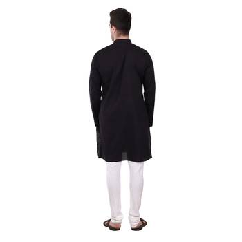 Black Embroidered Cotton Men Kurta  4