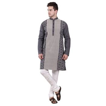 Grey Embroidered Cotton Men Kurta  1