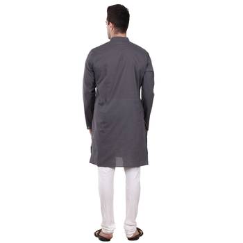 Grey Embroidered Cotton Men Kurta  4