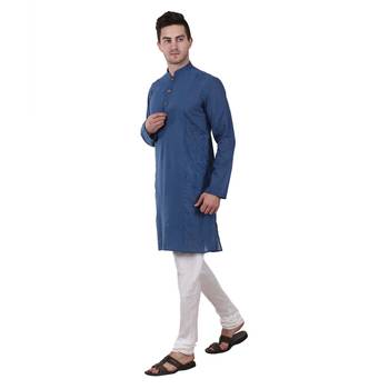 Blue Embroidered Cotton Men Kurta  2
