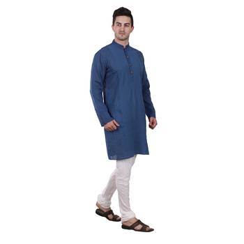 Blue Embroidered Cotton Men Kurta  3