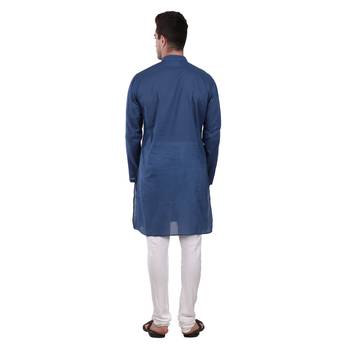 Blue Embroidered Cotton Men Kurta  4