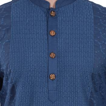 Blue Embroidered Cotton Men Kurta  5