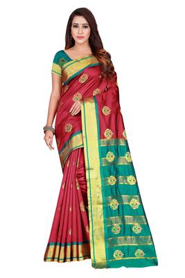 Wine woven jacquard saree with blouse 1