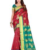 Wine woven jacquard saree with blouse